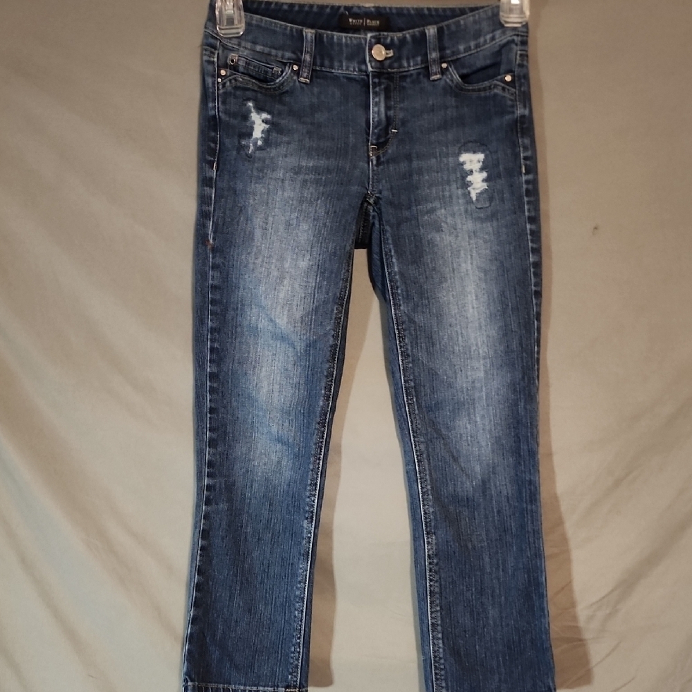 White House Black Market Blue Distressed Capris